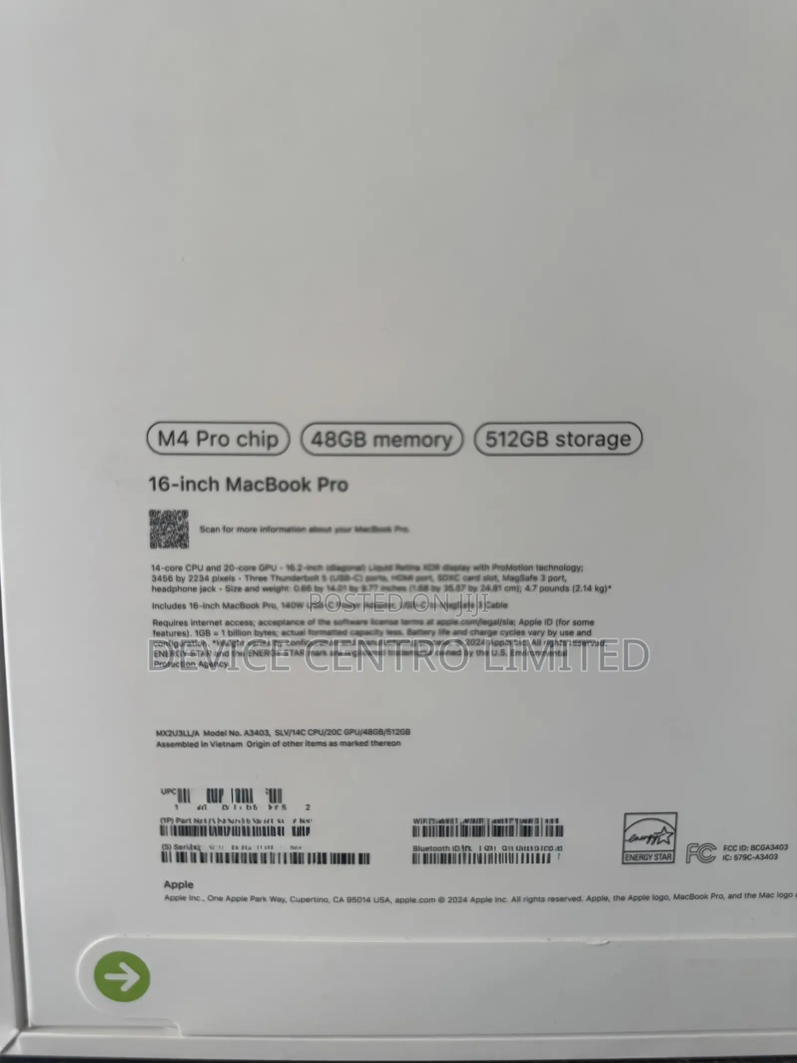 New Apple MacBook Pro 2024 M4 Pro 16-inch 48GB Apple M4 Pro SSD 512GB