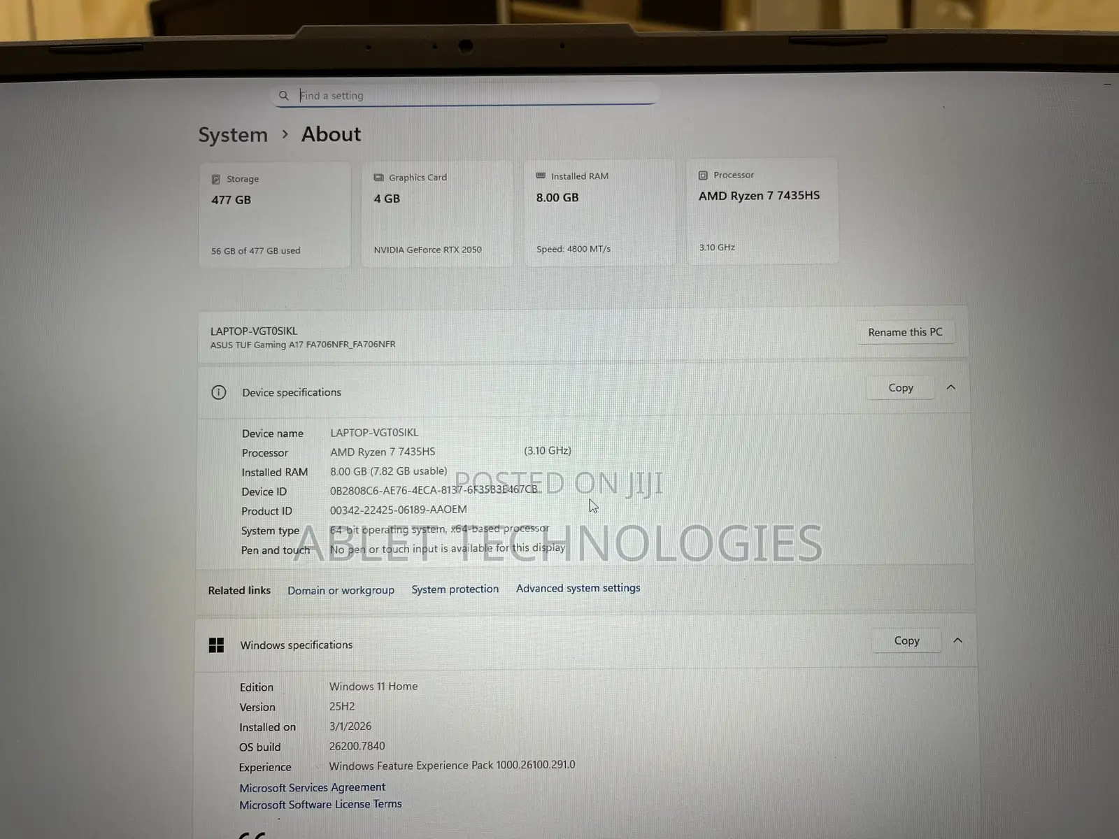 New Laptop Asus TUF Gaming A16 8GB AMD Ryzen 7 SSD 512GB