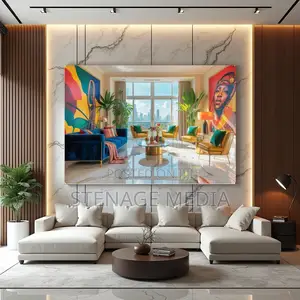 Modern Luxury Living Room Canvas | Blue Velvet Sofa Frame Wall Art