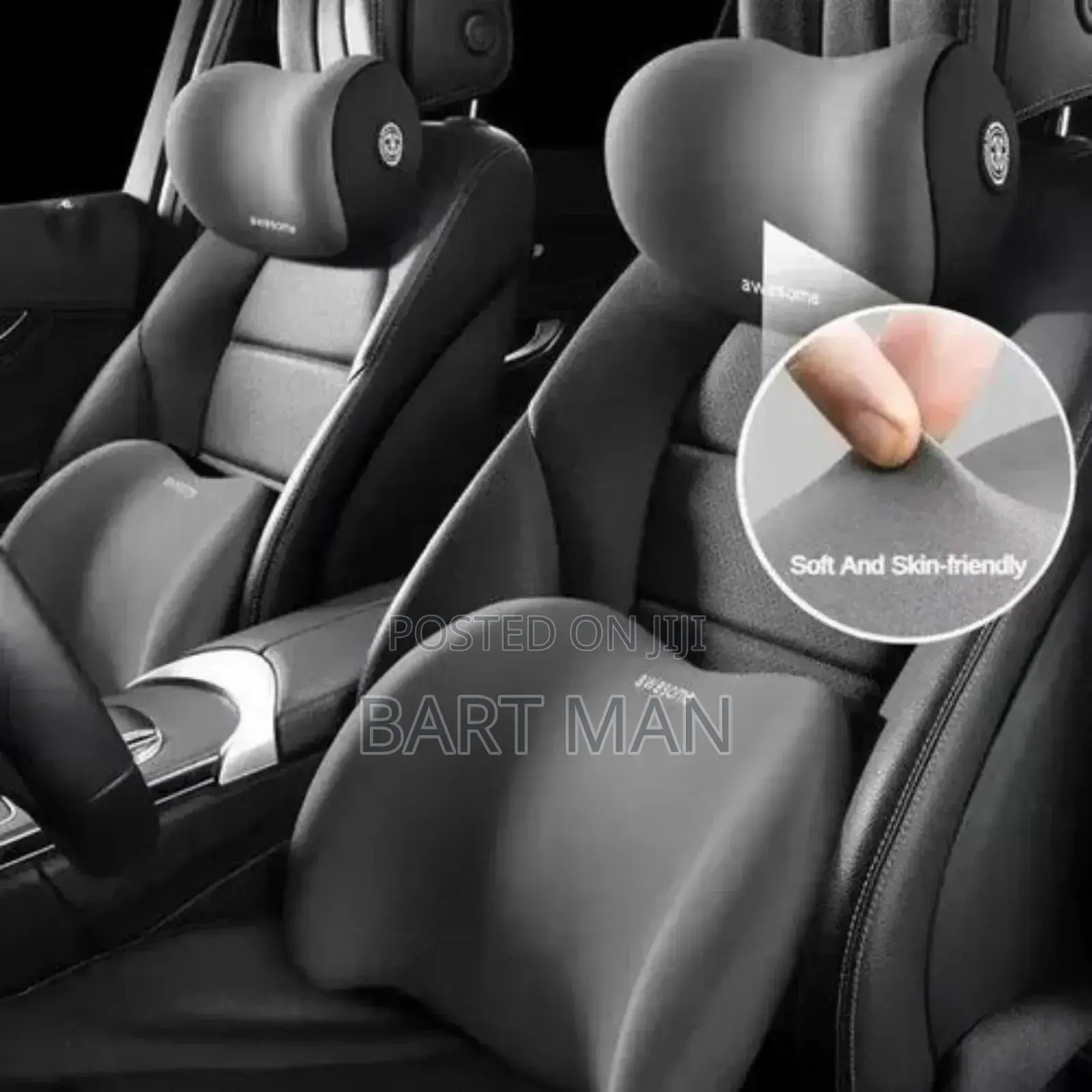 Car Seat Lumbar Cushion+Neck Support Pillow- Grey