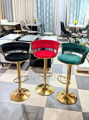 Luxury Velvet Bar Stools – Gold Swivel Base Adjustable Height