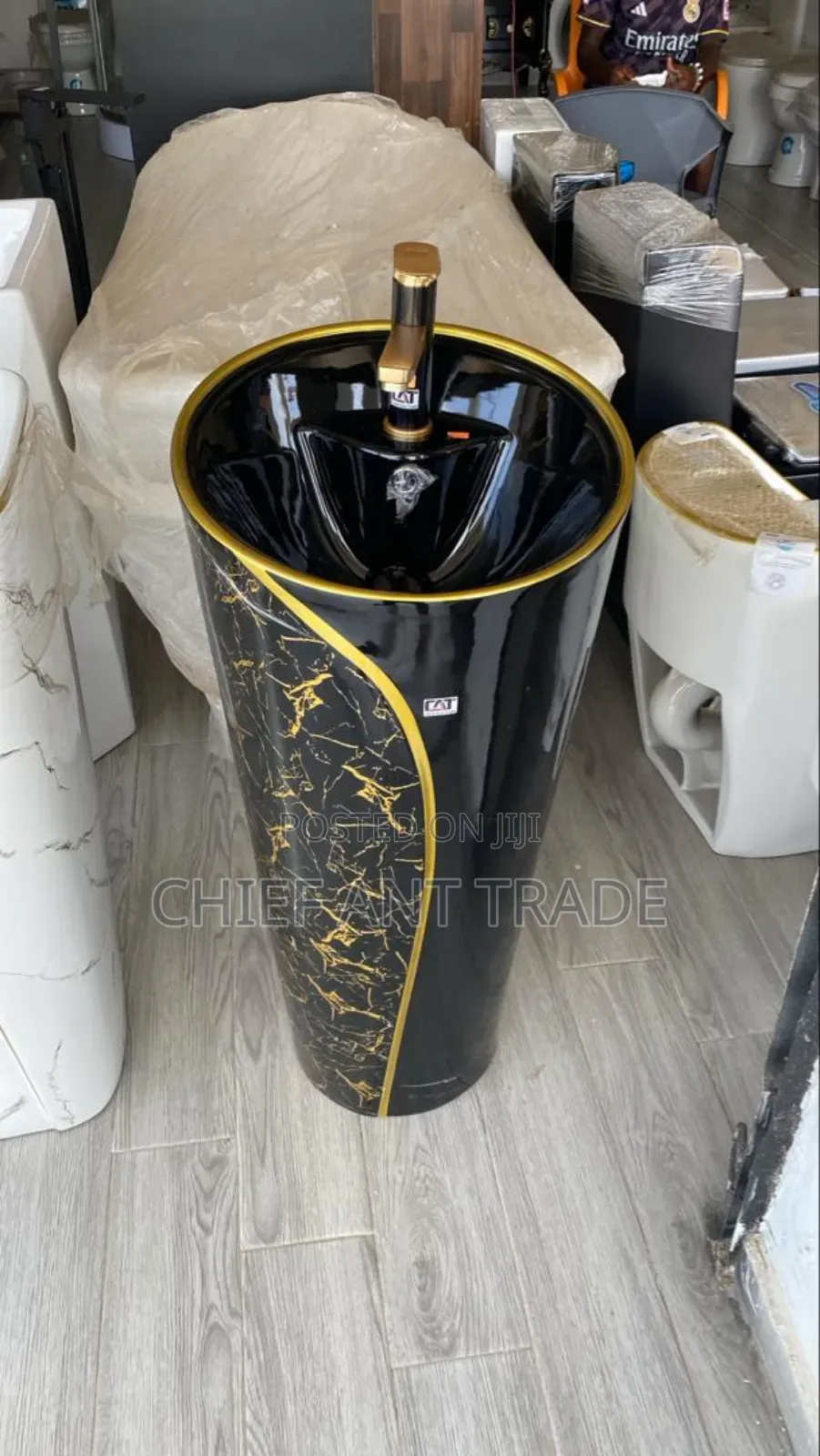Podium Hand Wash Basin. Black and Gold 2112-6