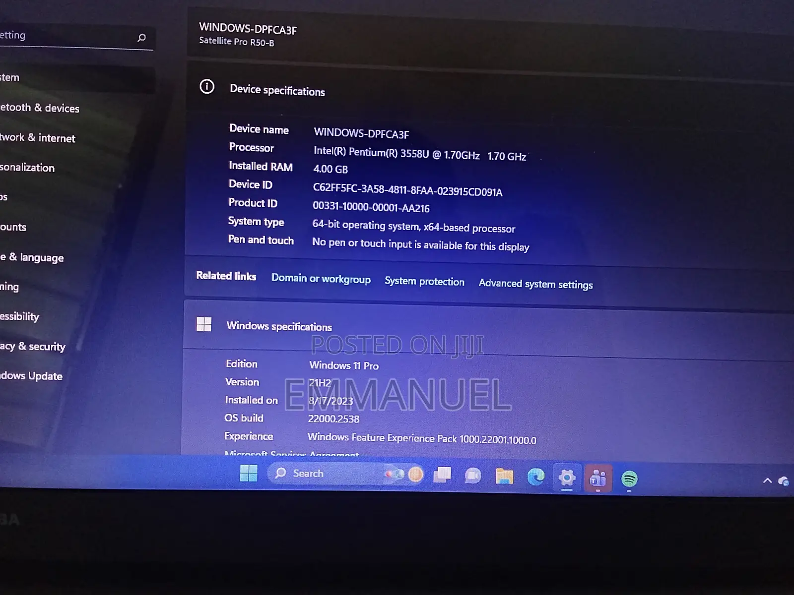 Laptop Toshiba 4GB Intel Pentium HDD 500GB