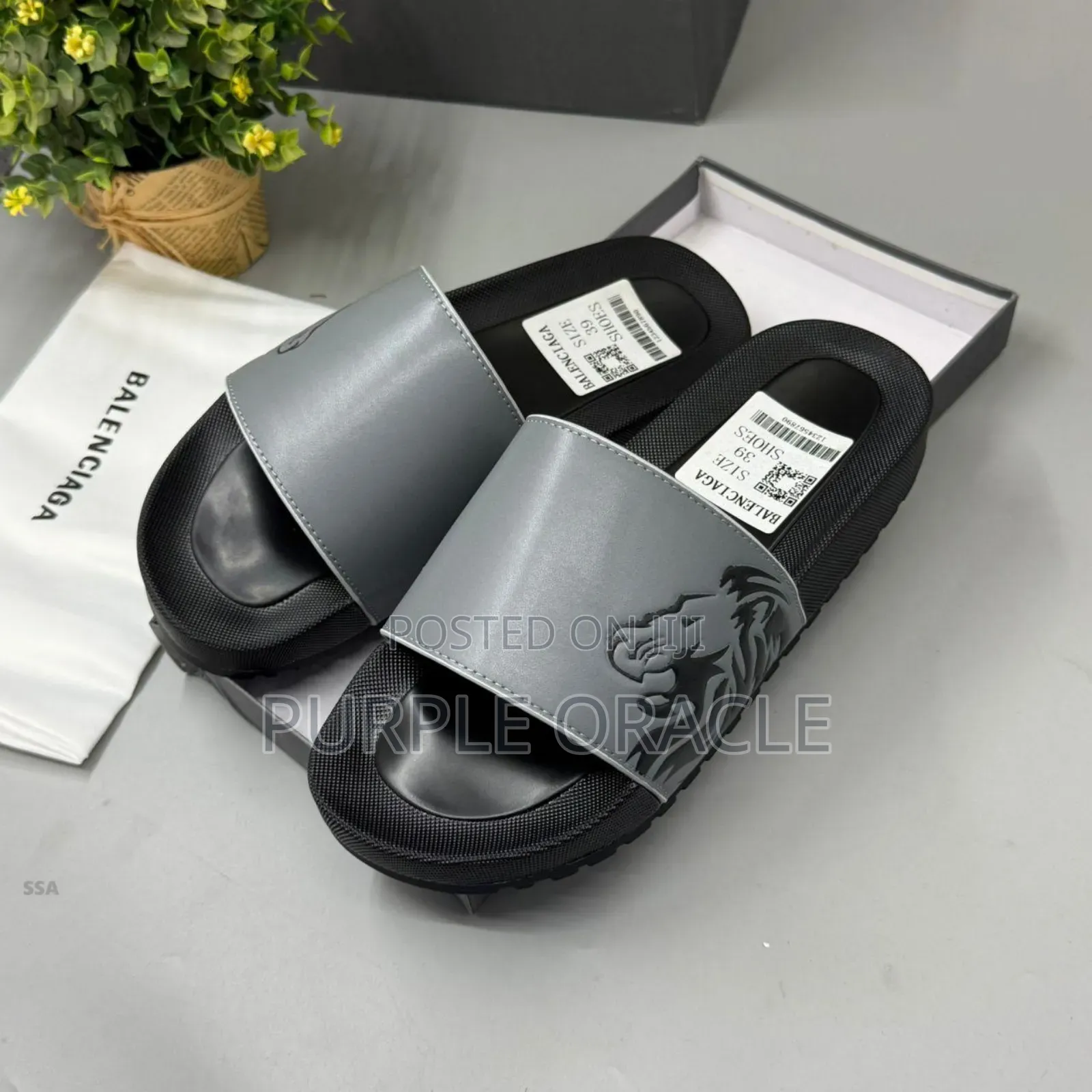 Balenciaga Men's Slides In A Grey And Black Color