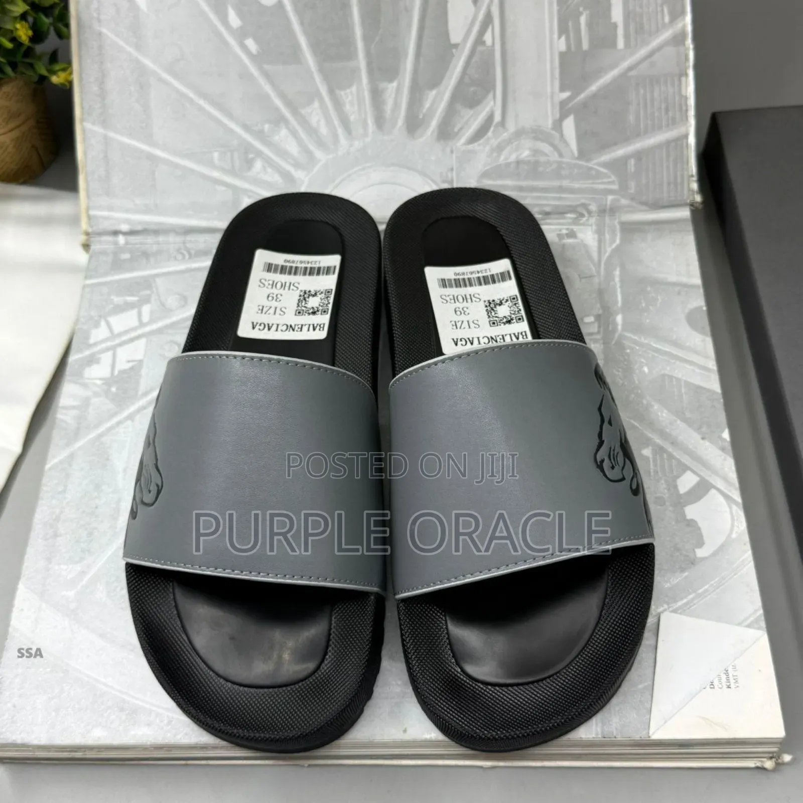 Balenciaga Men's Slides In A Grey And Black Color