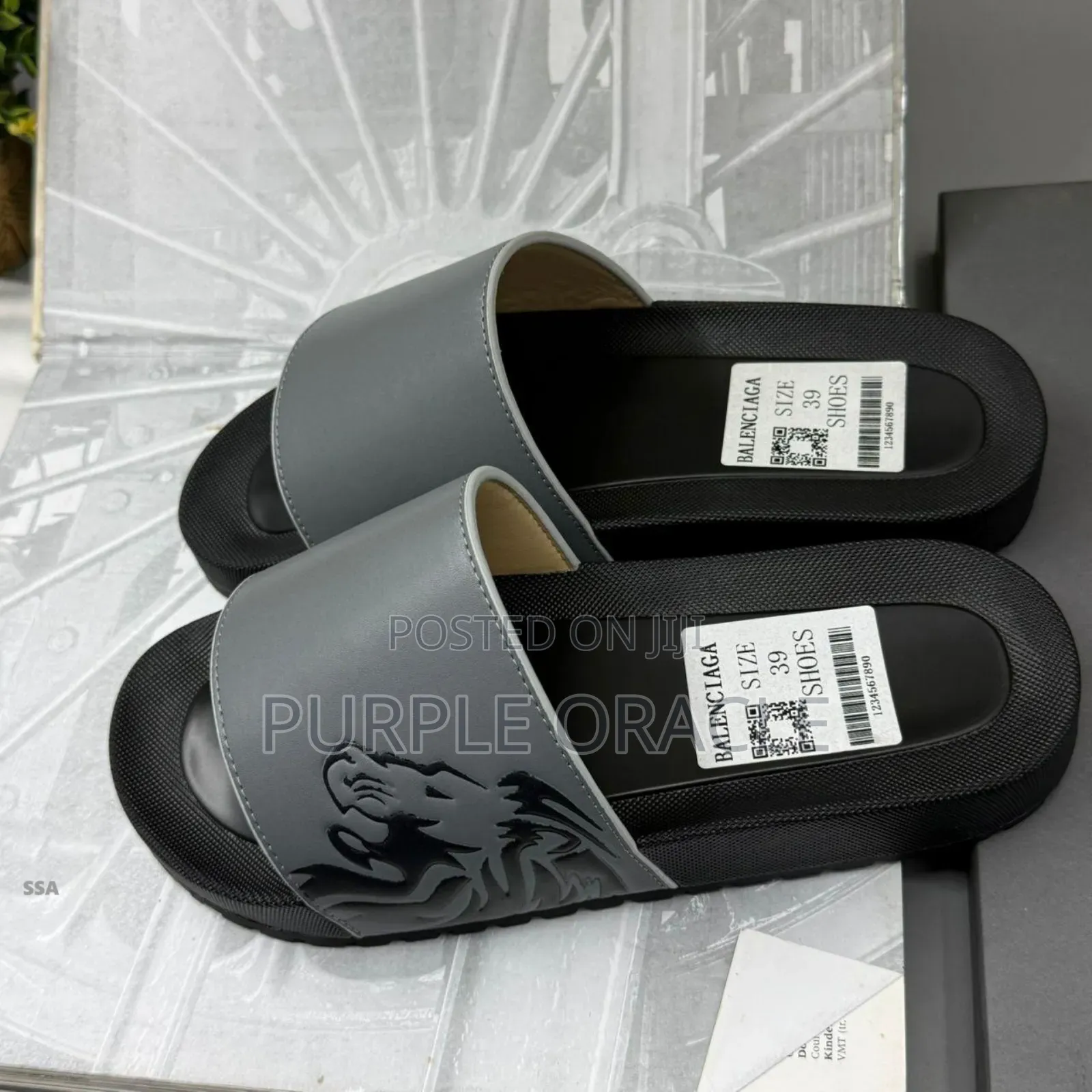 Balenciaga Men's Slides In A Grey And Black Color