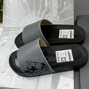 Balenciaga Men's Slides In A Grey And Black Color