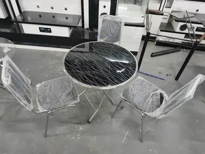 Round Folding Table With 3 Stainless Steel Upholstery Chairs