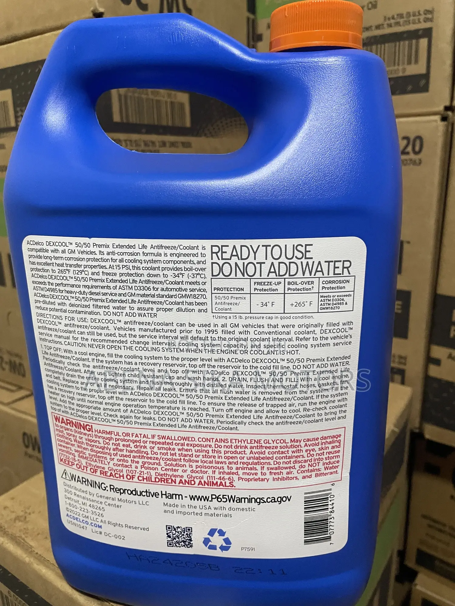 Acdelco Dexcool 50/50 Premix Antifreeze Coolant