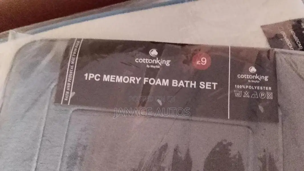 Cotton King 2pc Memory Foam Bath Mat Set Soft Absorbent Sliver Grey