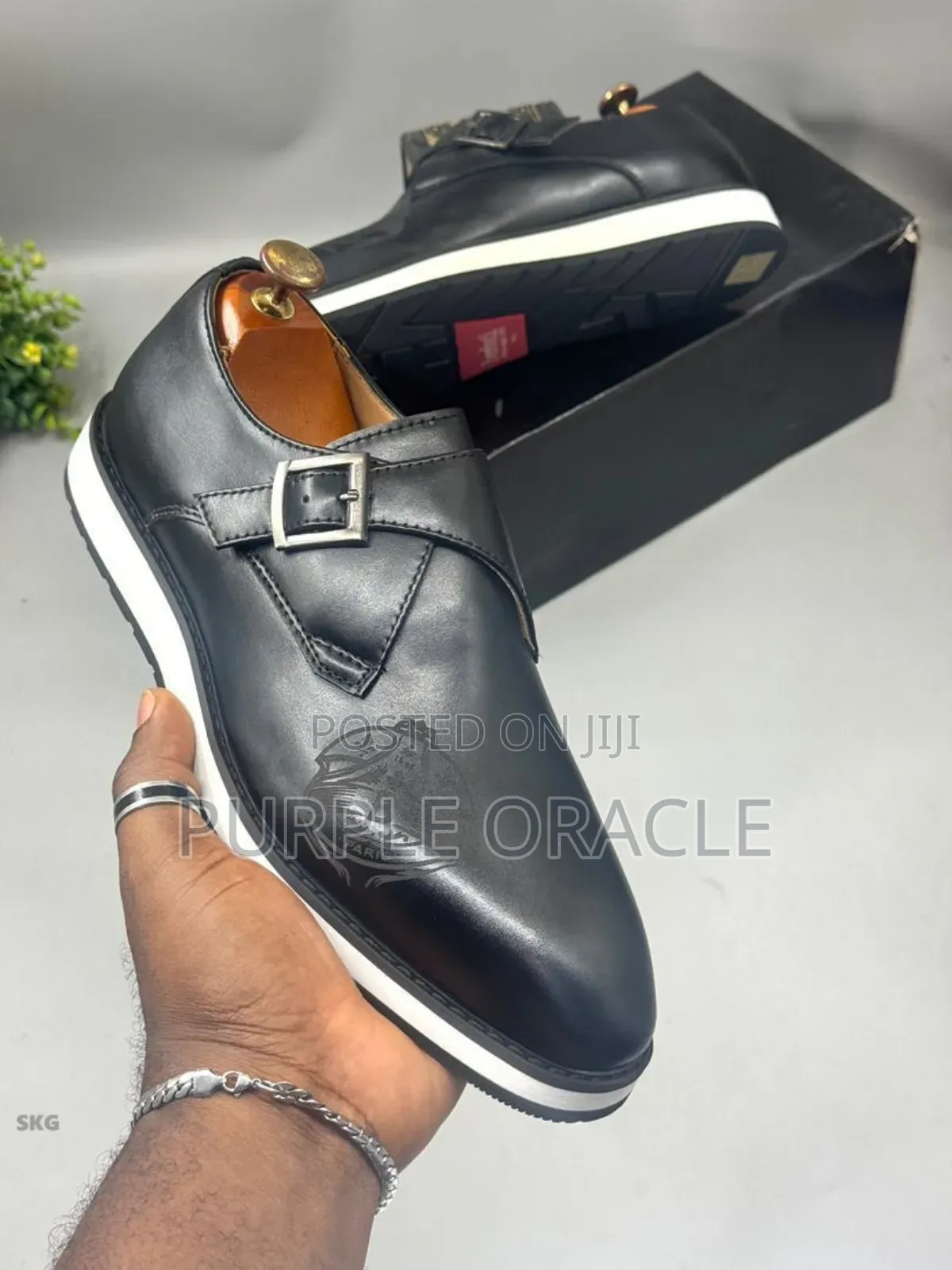 Black Leather Berluti Single  Monk Straps Shoes