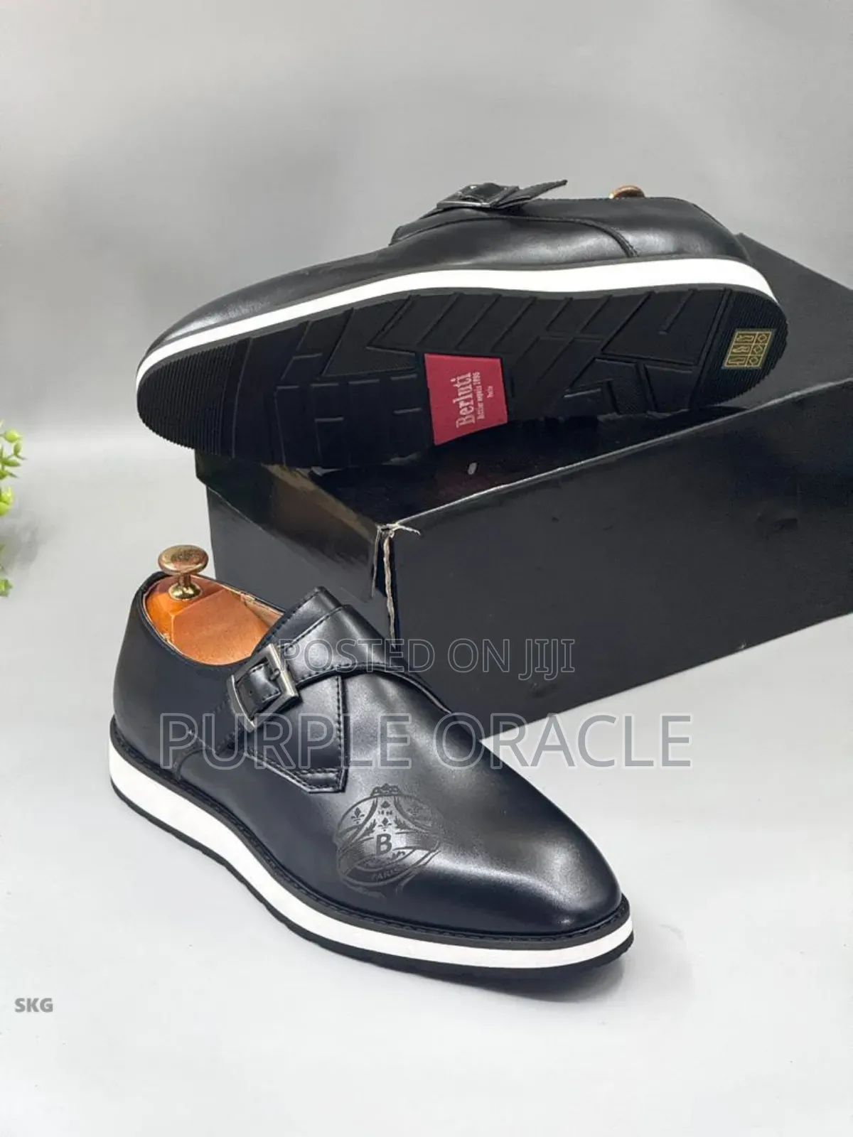 Black Leather Berluti Single  Monk Straps Shoes