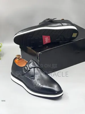 Black Leather Berluti Single  Monk Straps Shoes