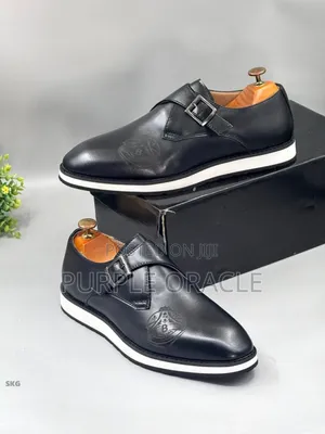 Black Leather Berluti Single  Monk Straps Shoes