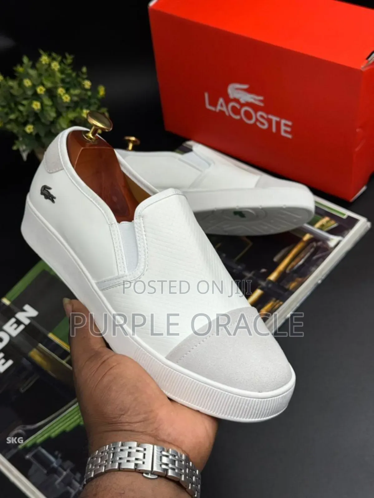 Lacoste Men's White Slip-on Sneakers.