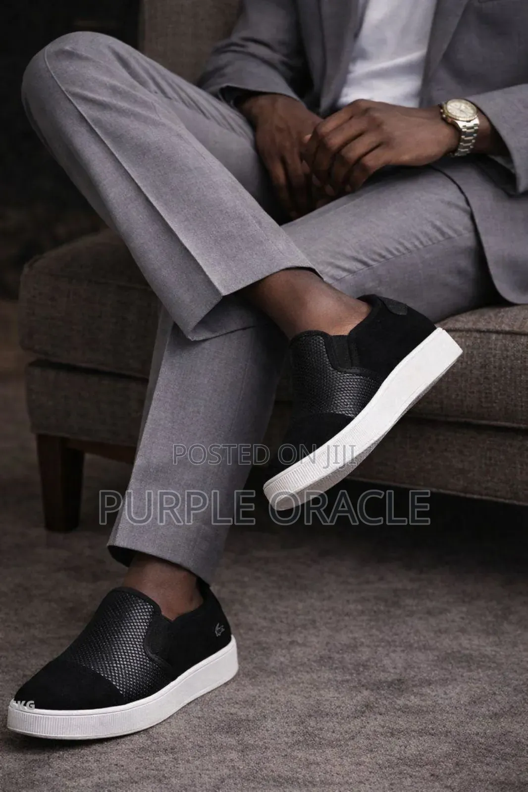 Lacoste Gazon Leather Slip-on Loafers In Black.