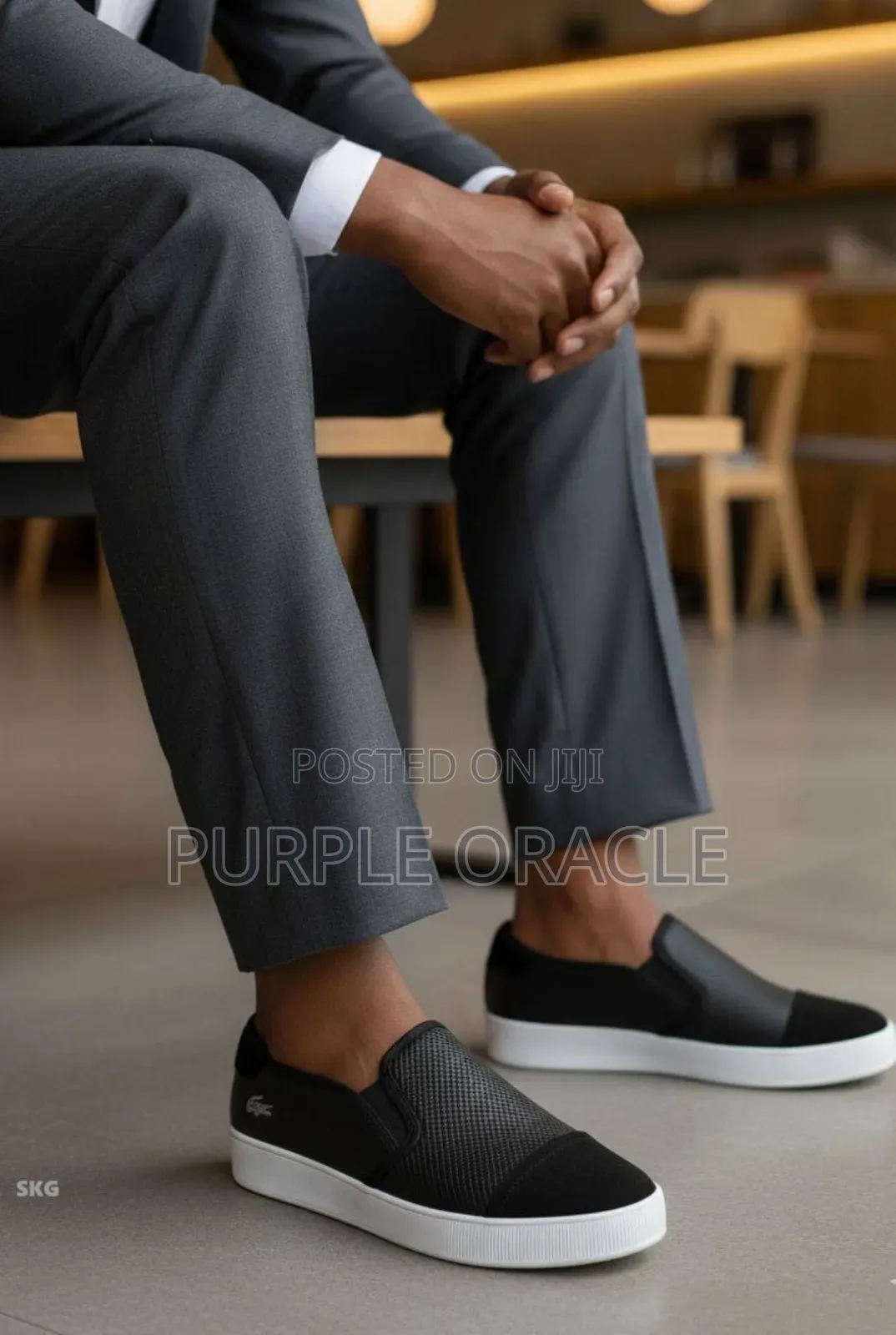 Lacoste Gazon Leather Slip-on Loafers In Black.