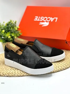 Lacoste Gazon Leather Slip-on Loafers In Black.
