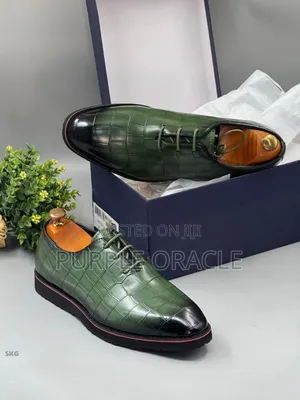 Green and Black Leather Derby Shoes