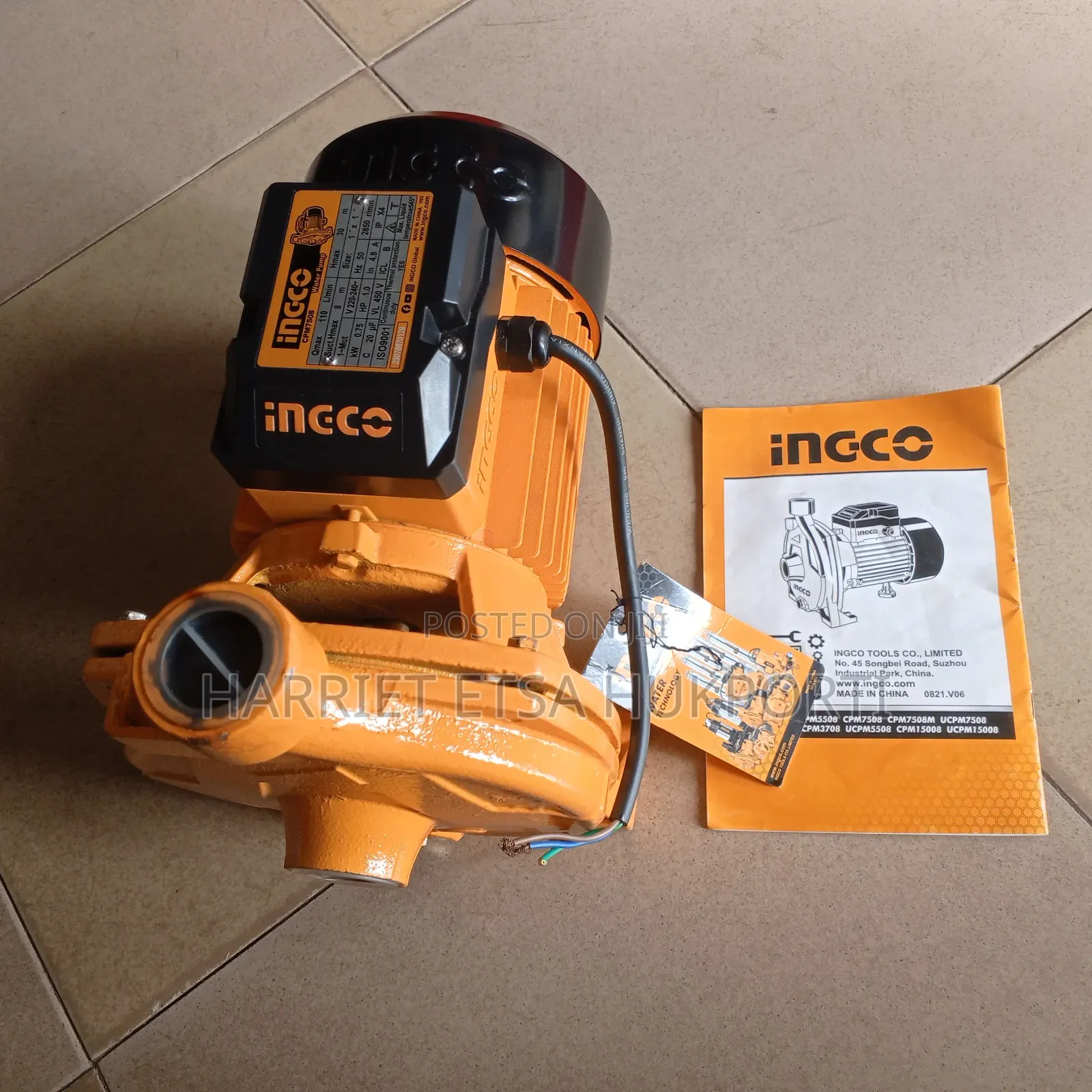 750w 1.0hp Ingco Centrifugal Water Pump (Brand New)