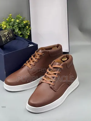 Men's Brown Leather Fashion Sneakers.