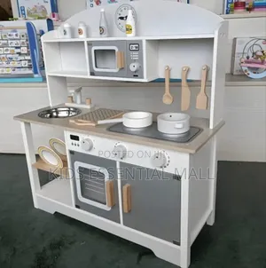 Kids Wooden Play Kitchen Set With Realistic Features