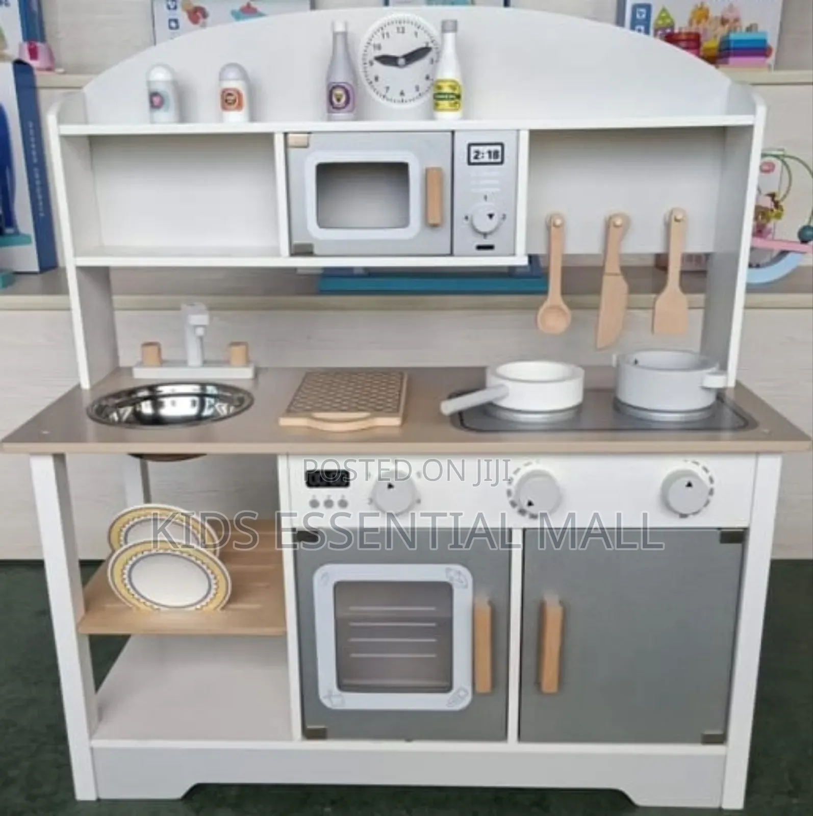 Kids Wooden Play Kitchen Set With Realistic Features