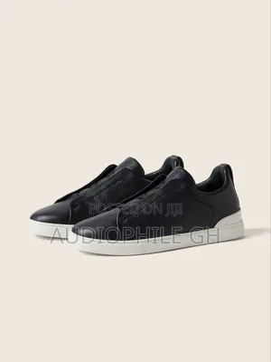 Zegna Navy Blue Deerskin Triple Stitchtm Sneakers