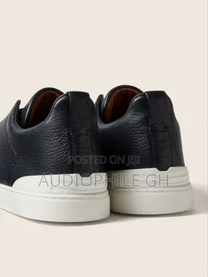 Zegna Navy Blue Deerskin Triple Stitchtm Sneakers