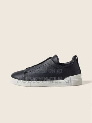 Zegna Navy Blue Deerskin Triple Stitchtm Sneakers
