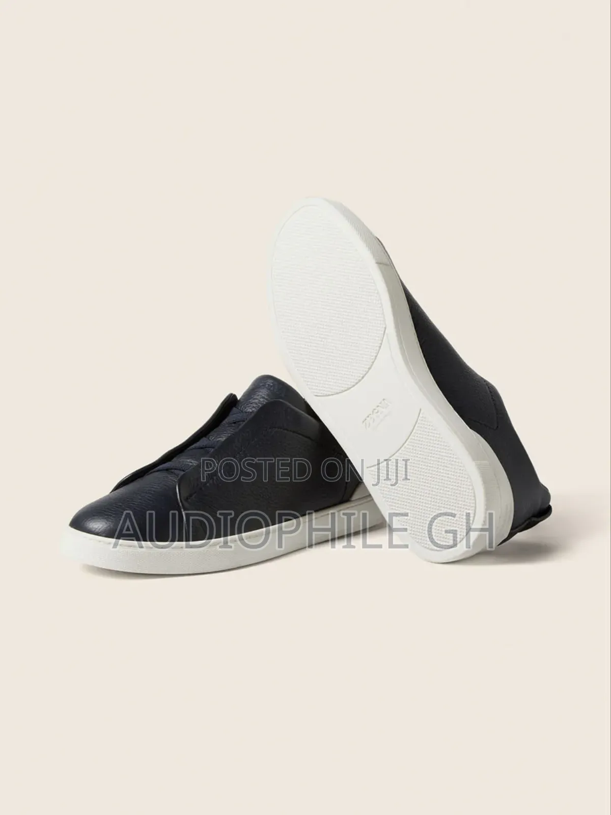 Zegna Navy Blue Deerskin Triple Stitchtm Sneakers