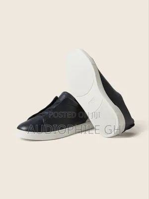 Zegna Navy Blue Deerskin Triple Stitchtm Sneakers