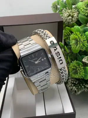 Casio Watch and Bracelet Set for Men (Rectangular)