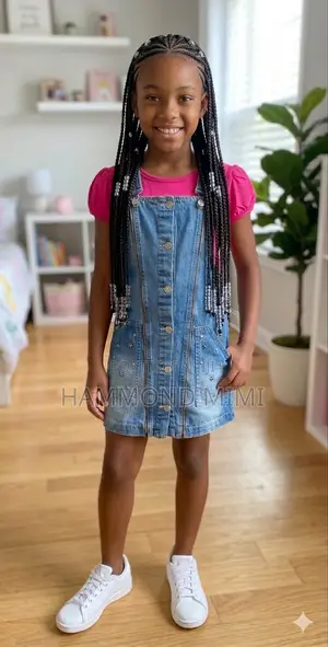 Studded Blue Denim Pinafore Dress