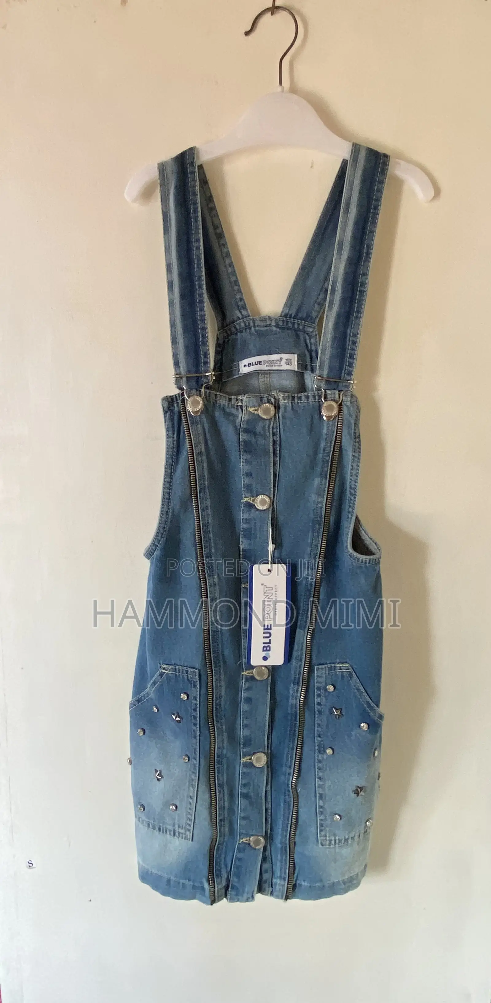 Studded Blue Denim Pinafore Dress