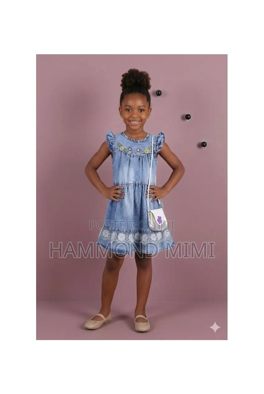 Blue Embroidered Guipure Girls' Dress