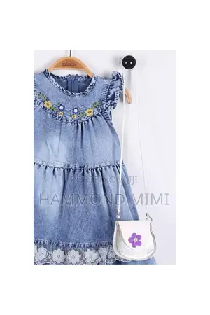 Blue Embroidered Guipure Girls' Dress