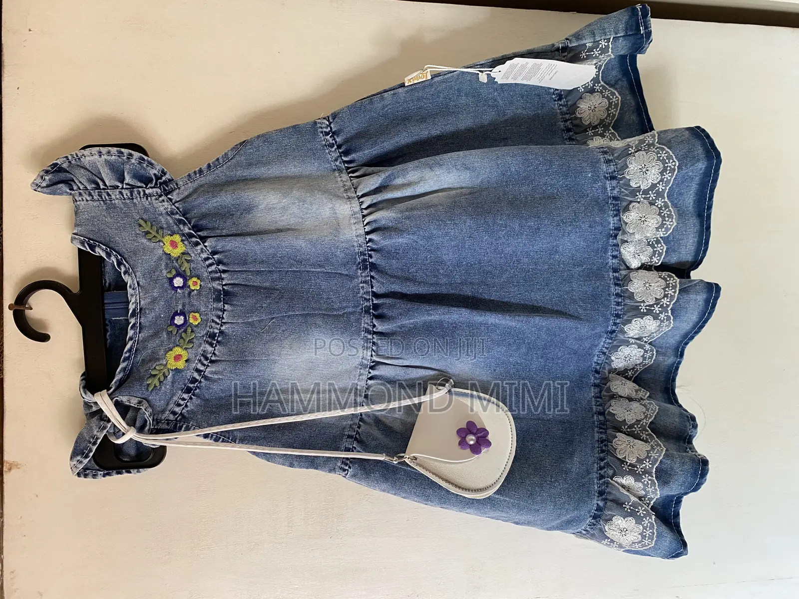 Blue Embroidered Guipure Girls' Dress