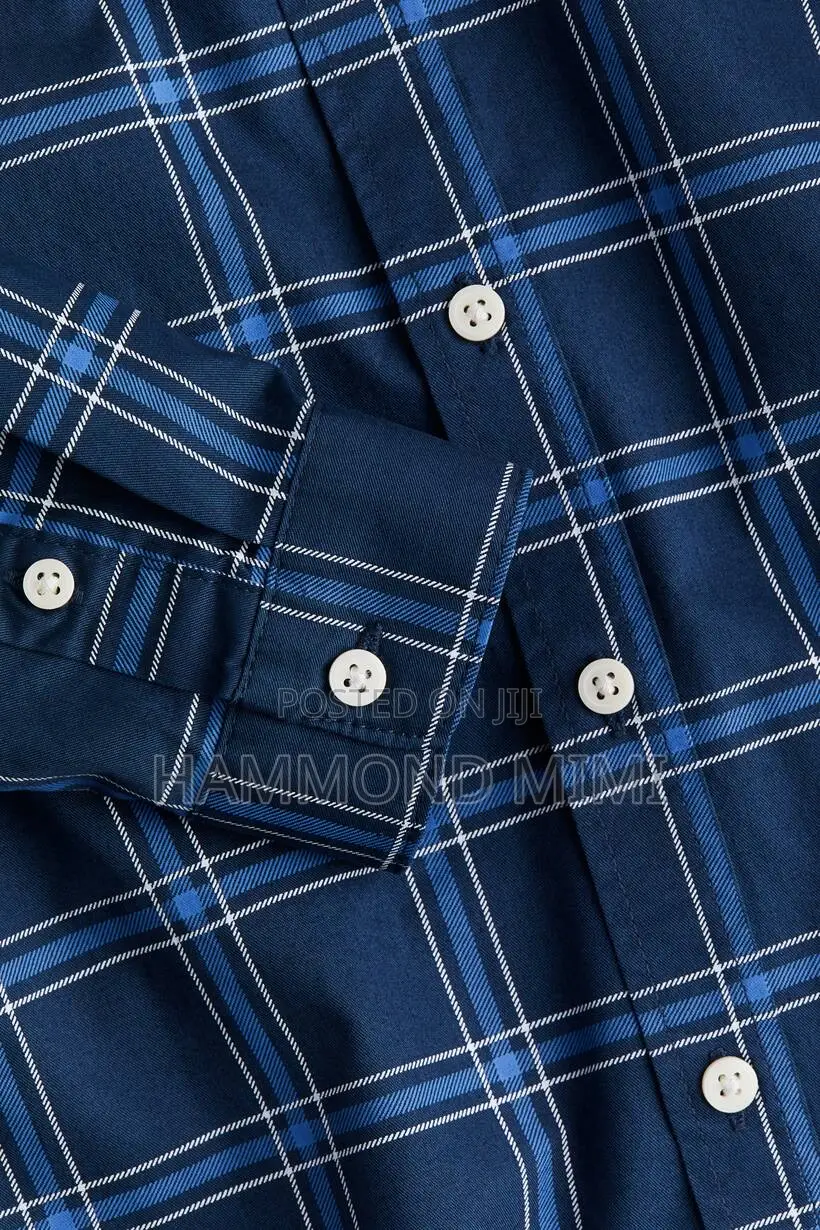 Dark Blue Long Sleeve Plaid Shirt