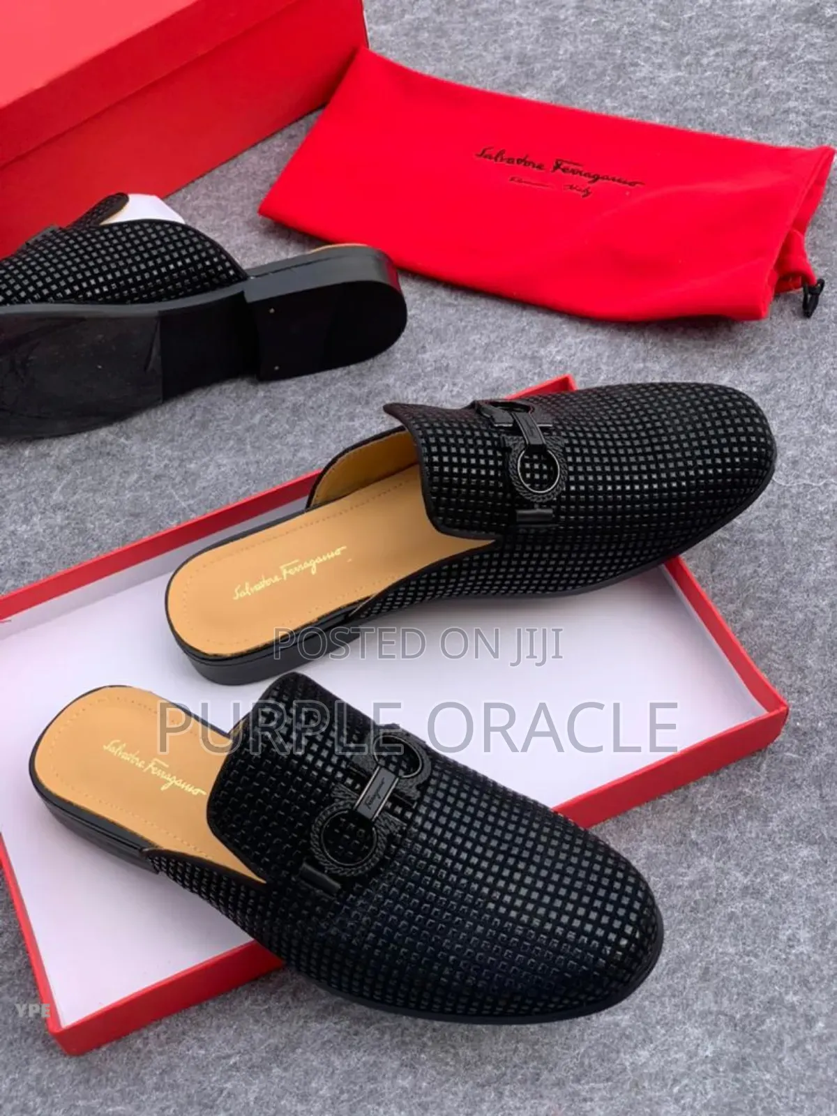 Salvatore Ferragamo Black Leather Half Shoes .