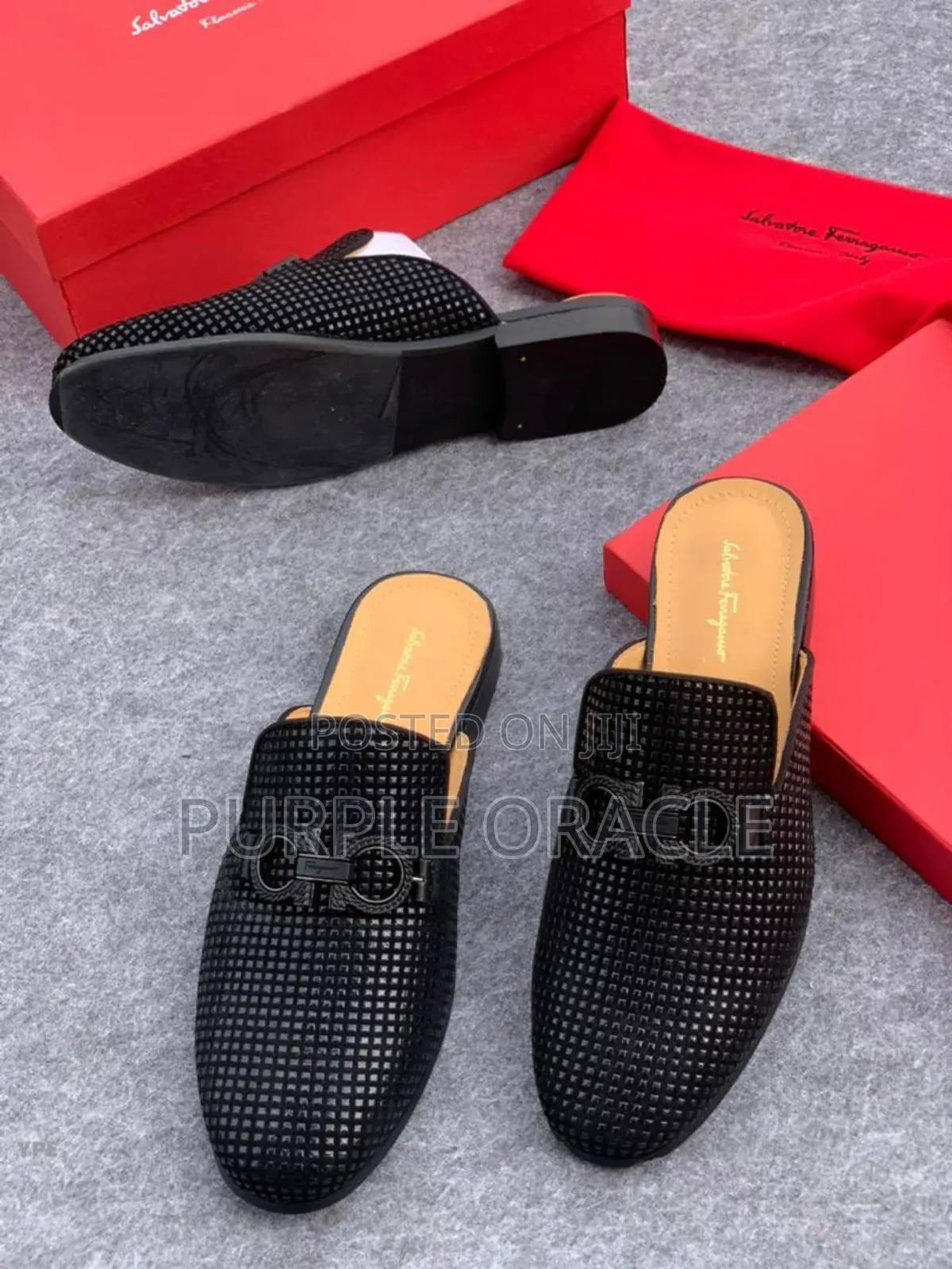 Salvatore Ferragamo Black Leather Half Shoes .