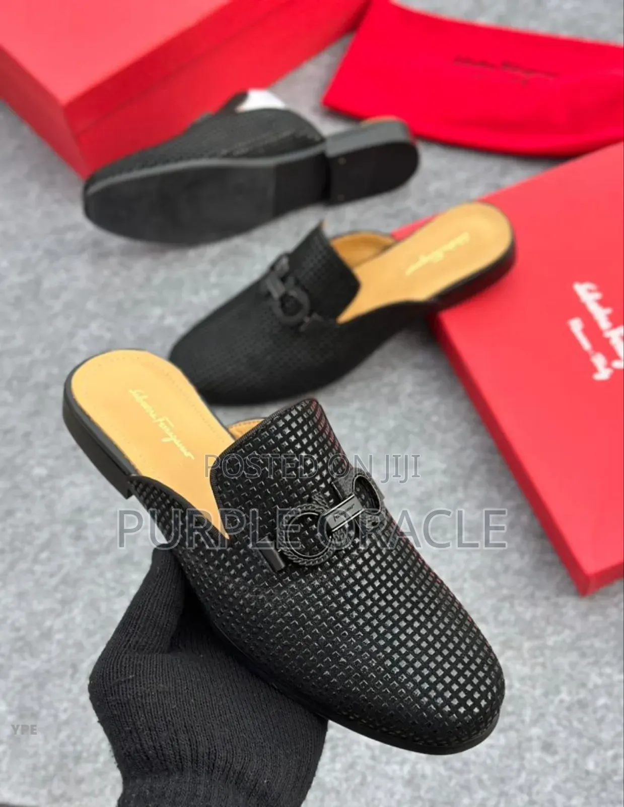 Salvatore Ferragamo Black Leather Half Shoes .