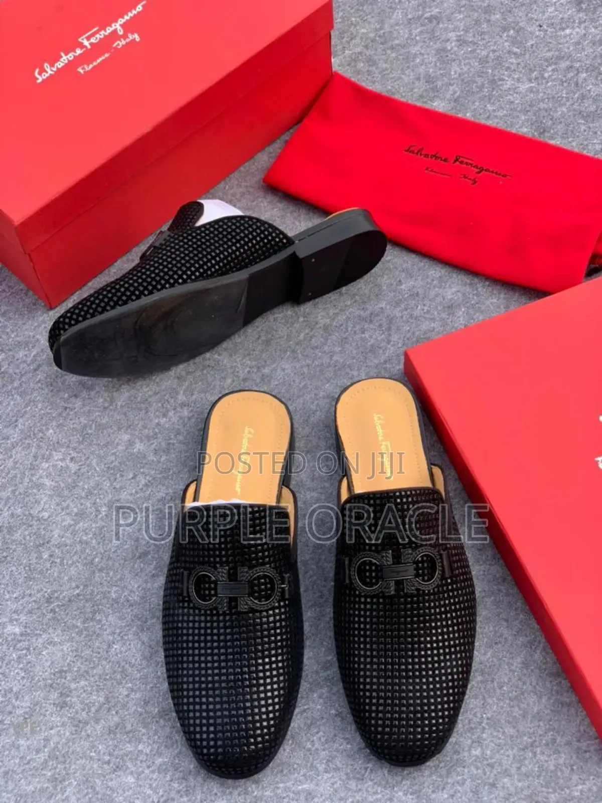 Salvatore Ferragamo Black Leather Half Shoes .