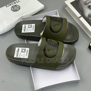 Versace Olive Green Rubber Slides Couture Army Logo Pool Slides.