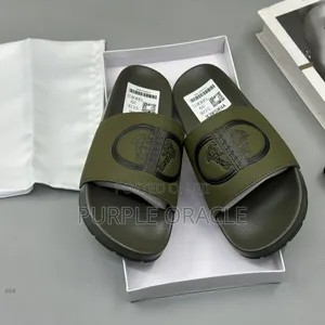 Versace Olive Green Rubber Slides Couture Army Logo Pool Slides.