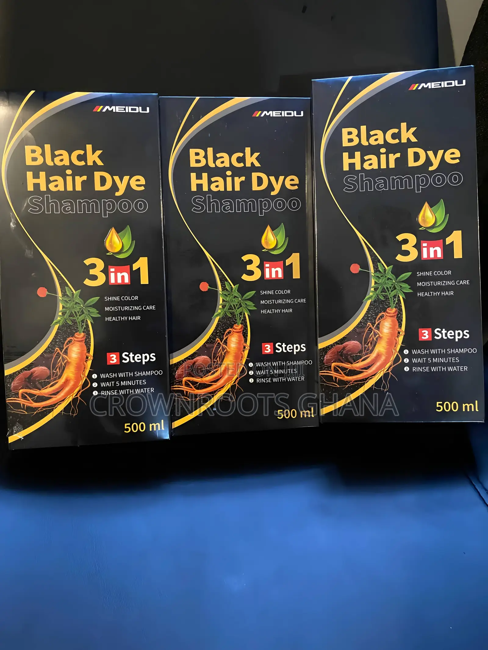 Meidu 3-in-1 Black Hair Dye Shampoo – Covers Grey Hair Fast (500ml)
