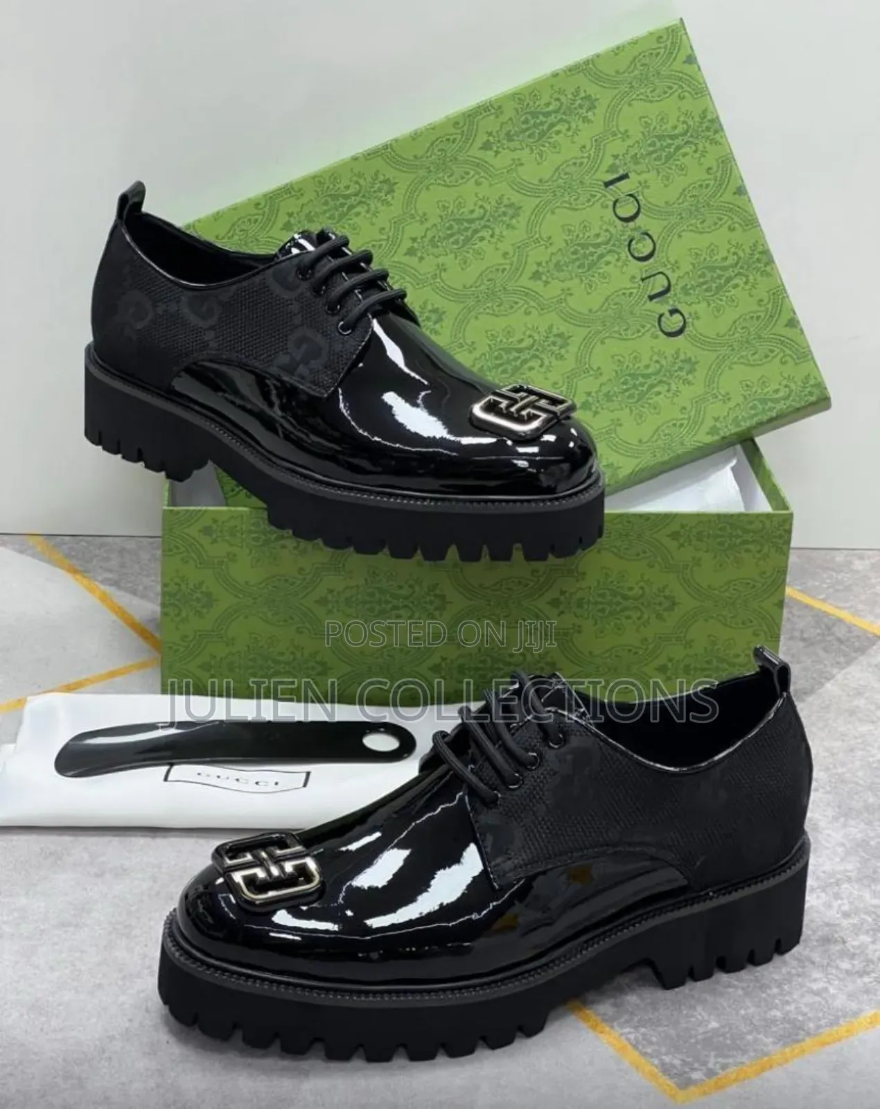 Original Gucci Leather Mirror Shoe Black