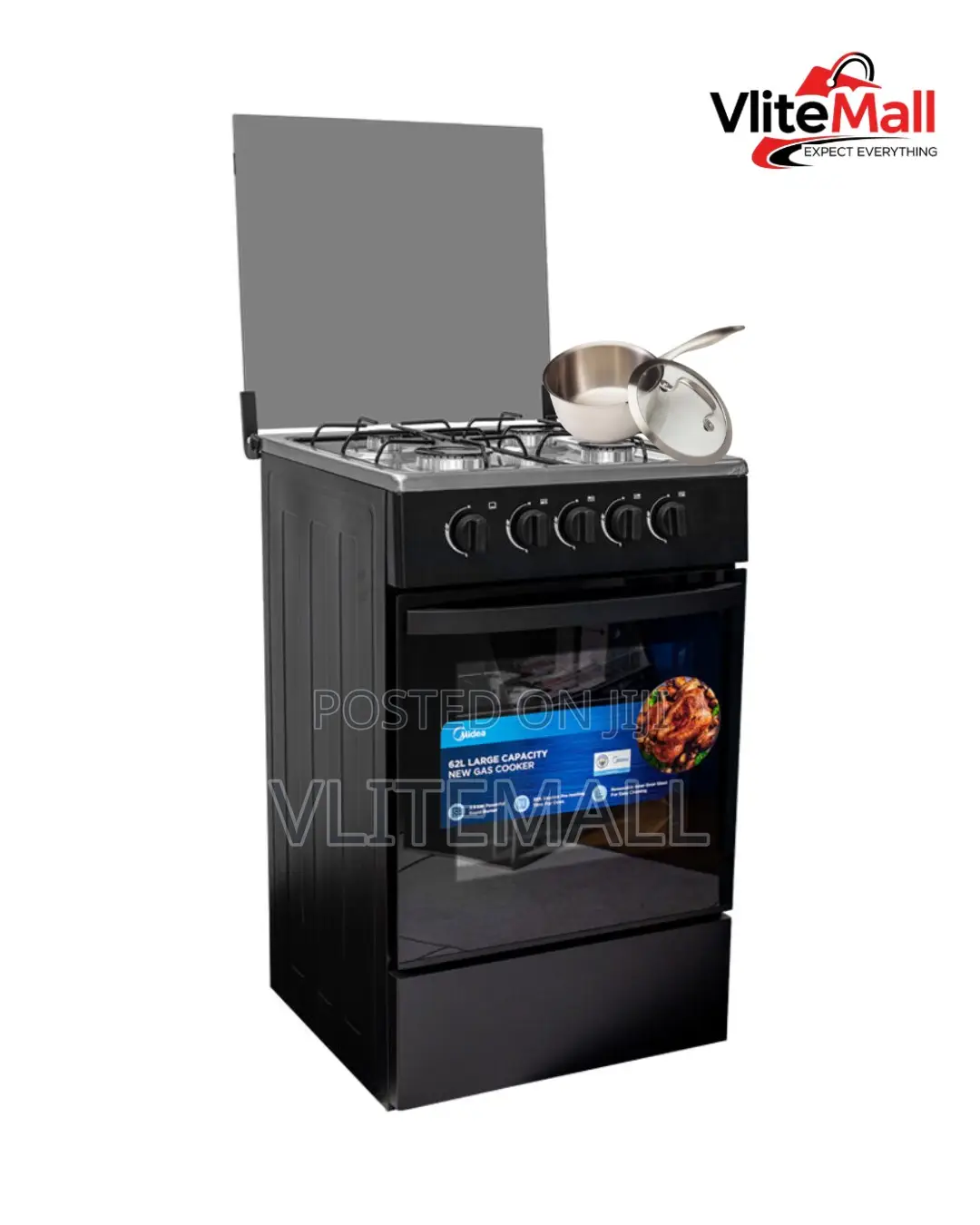 Midea 4 Burner Gas Cooker Lack Mirror Sp5055t082-B