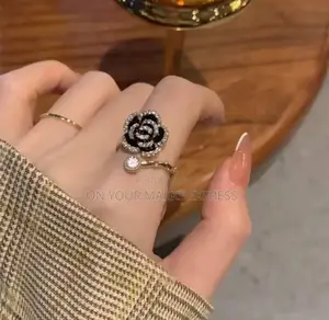 Bleack Rose-Shaped Ring for Women