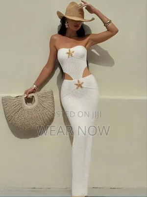 Beach/ Pool White Cut -Out Dress With Golden Starfish Embellishments